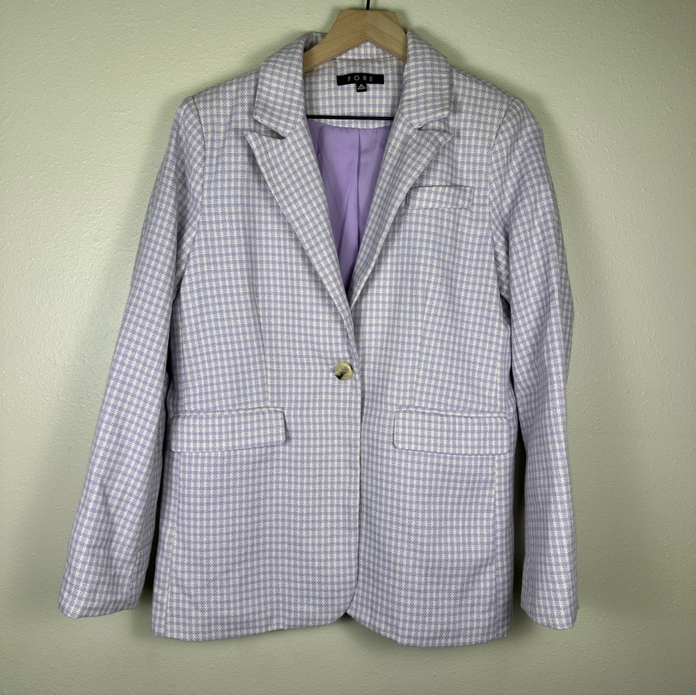 FORE Metallic Preppy Women's M Purple Checkered Coquette‎ Single Breasted Blazer